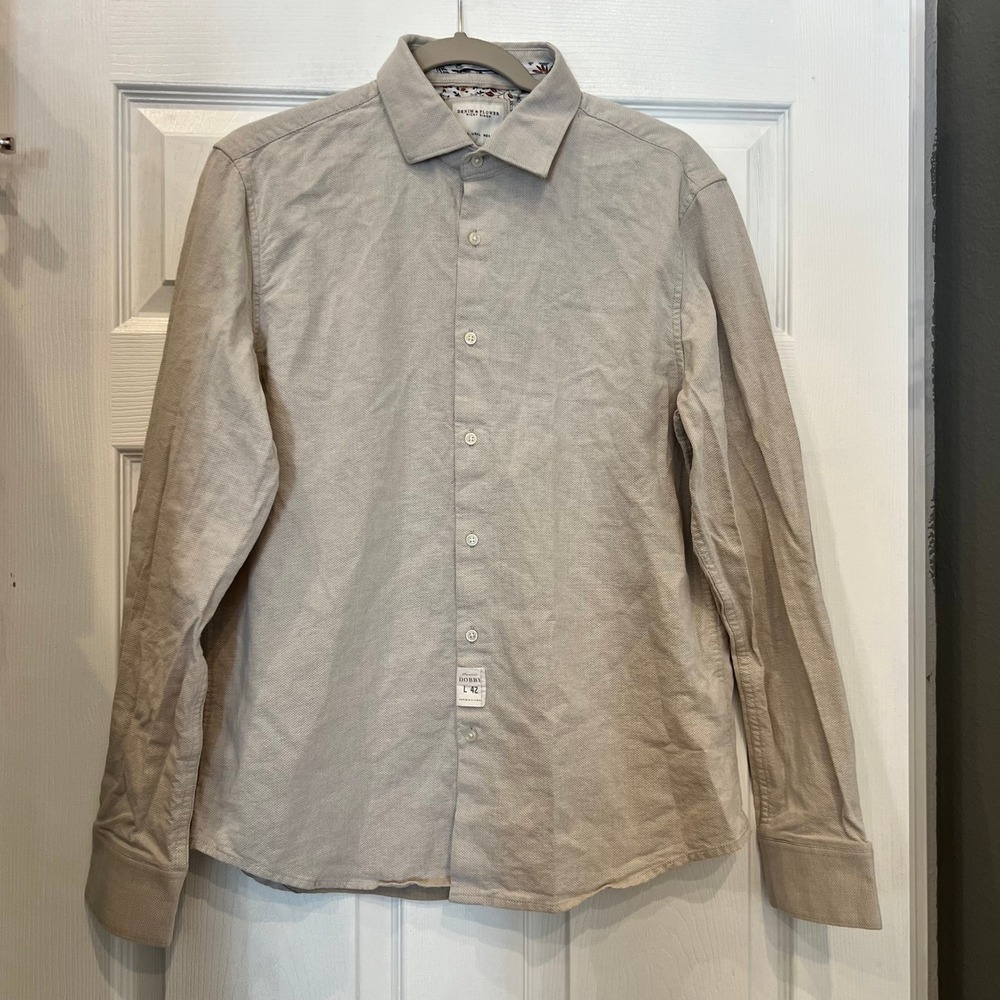 Denim & Flower Button Down 100% Cotton Dobby Tan Ricky Singh Slim Fit Dapper L